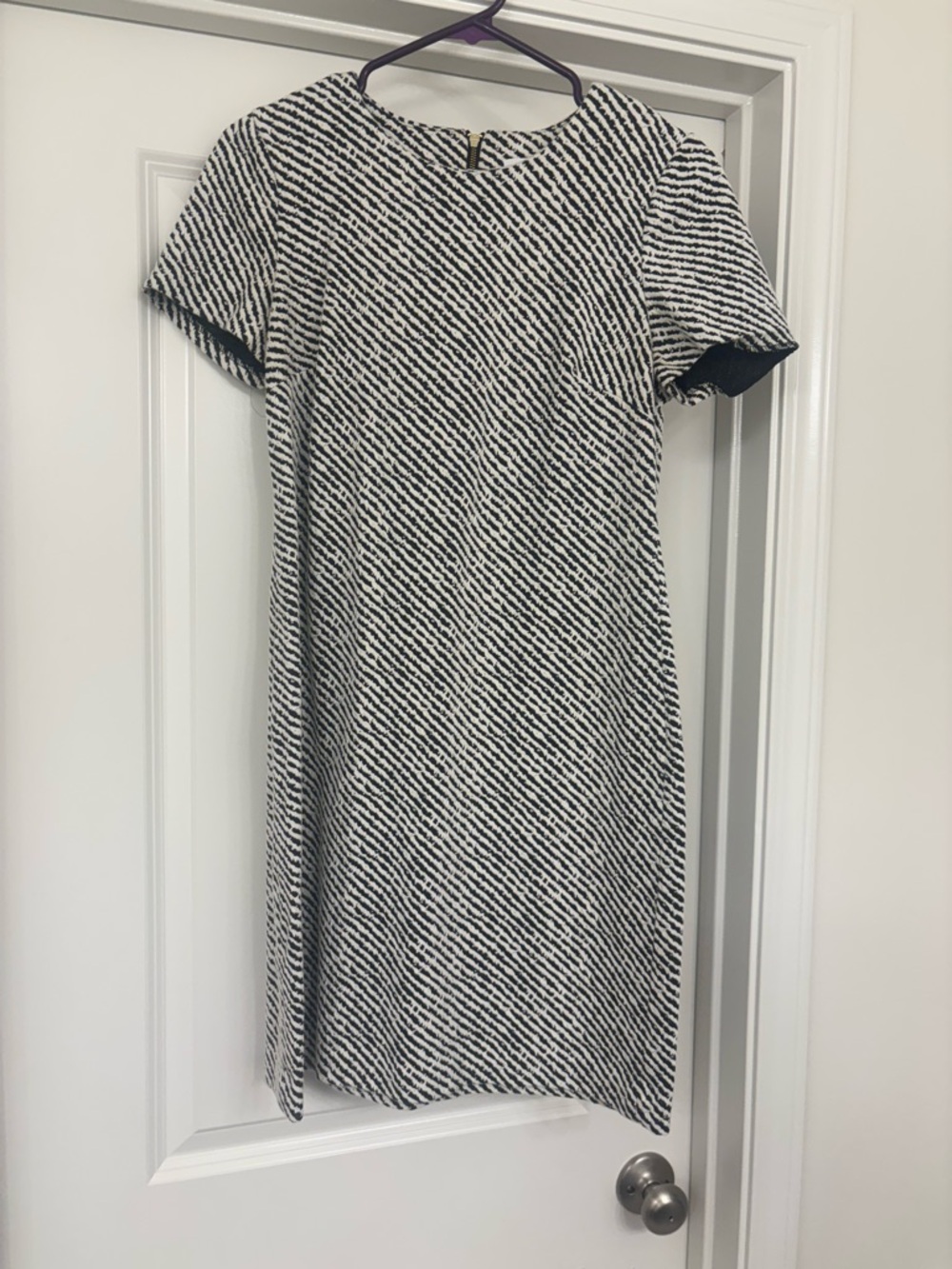 Calvin Klein Black and White Diagonal Stripe Mini Dress